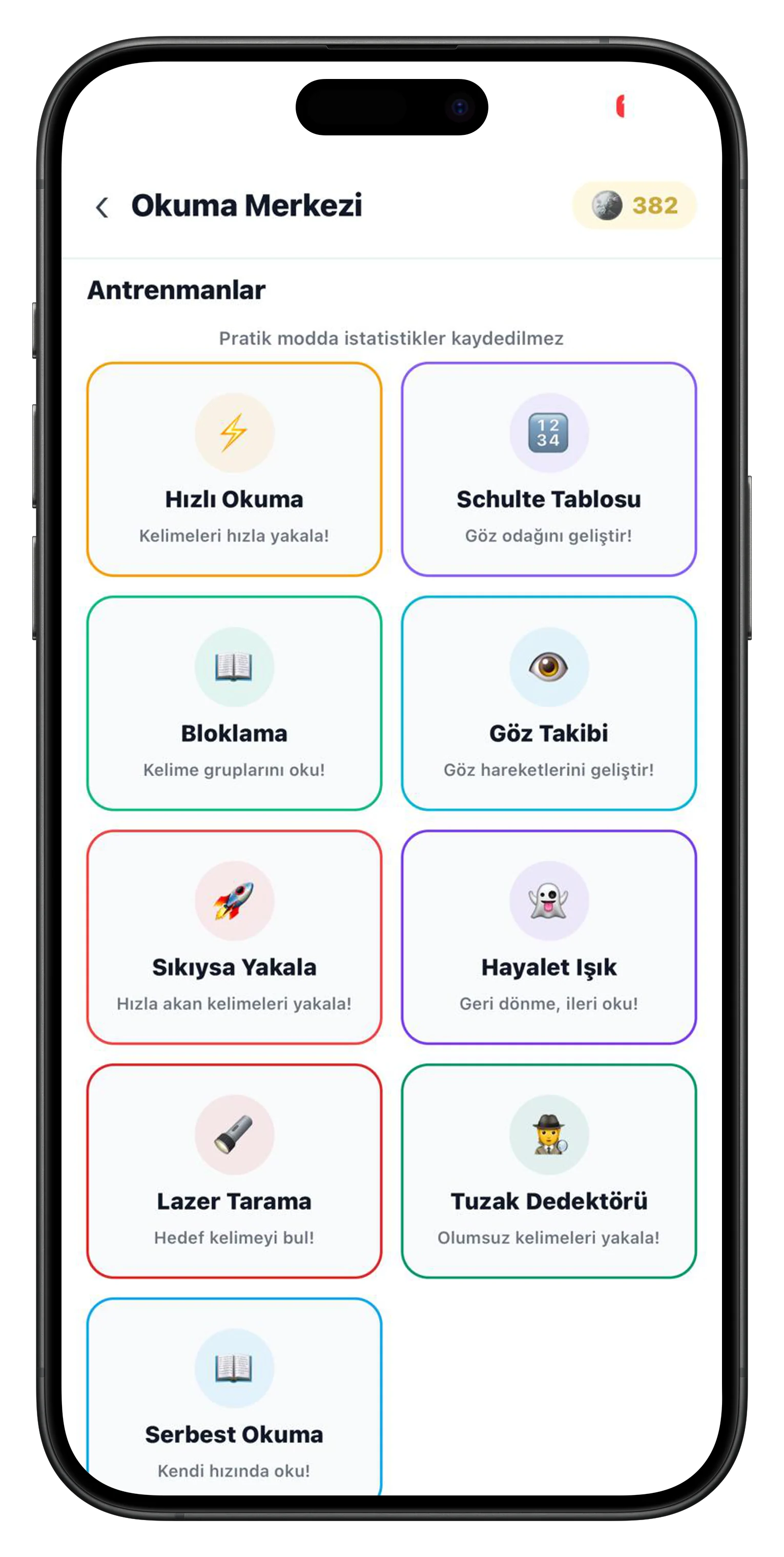 Antrenman modülleri ekranı